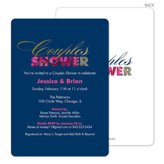 Navy Floral Couples Shower Invitations